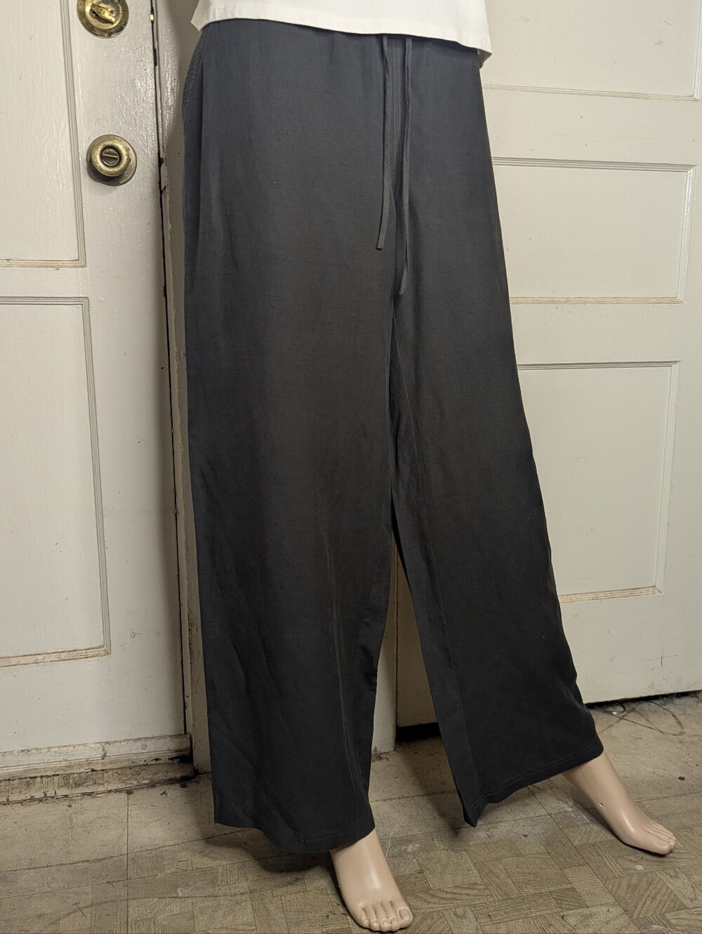 Garnet Hill Silk and Linen Wide Leg Trousers, Charcoal, Size 16